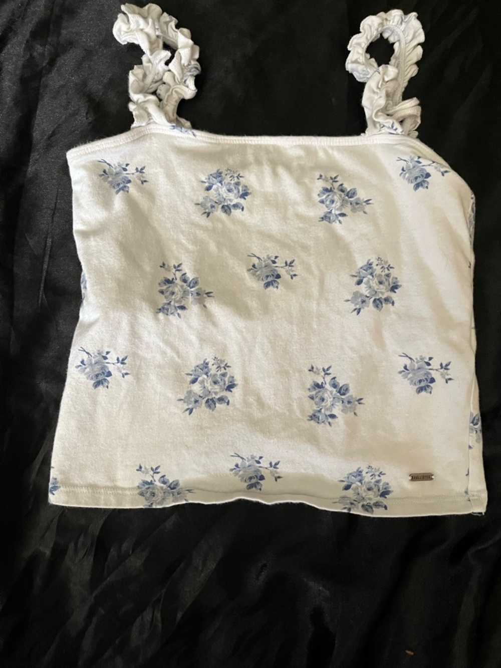 Hollister White Crop Top with Blue Floral Print
